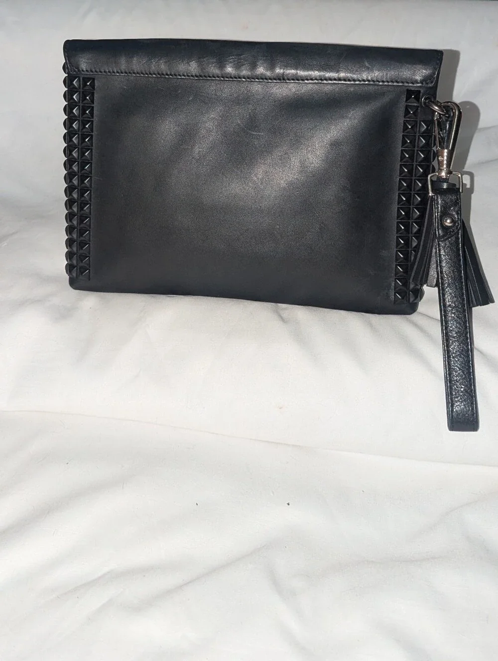Coach Black Leather Studded Wristlet Clutch with Gunmetal-Tone Lock 26410